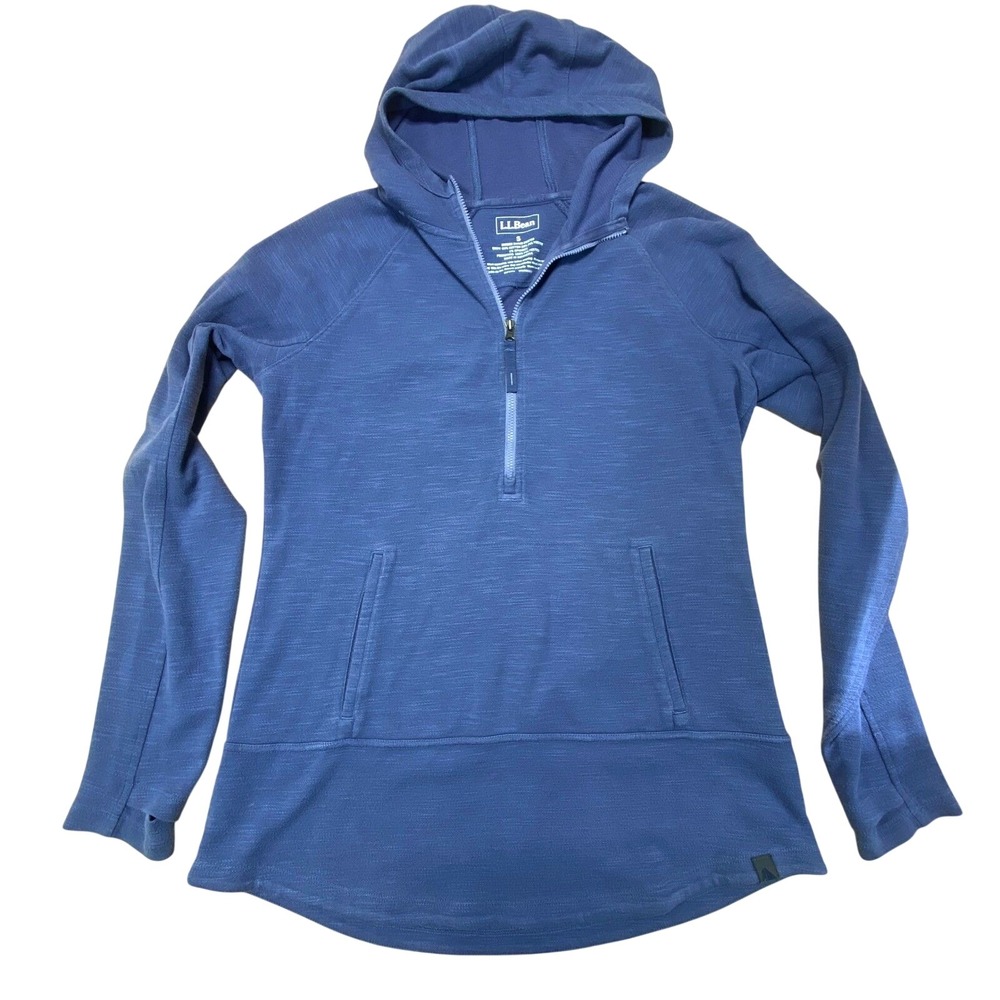L.L. Bean Quarter Zip Hoodie Women's Small Blue Pullover Cotton Blend‎